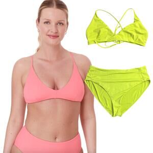 Andie Elwood Bikini Top High Waist Cheeky Bottom Set XL Neon Discontinued